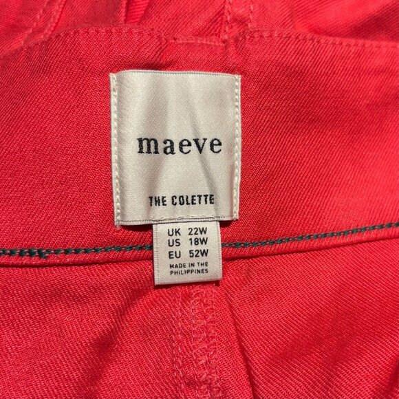 Maeve Anthropologie The Colette Linen Blend Wide-Leg Crop Pants Sz 18W Geranium - Picture 7 of 8